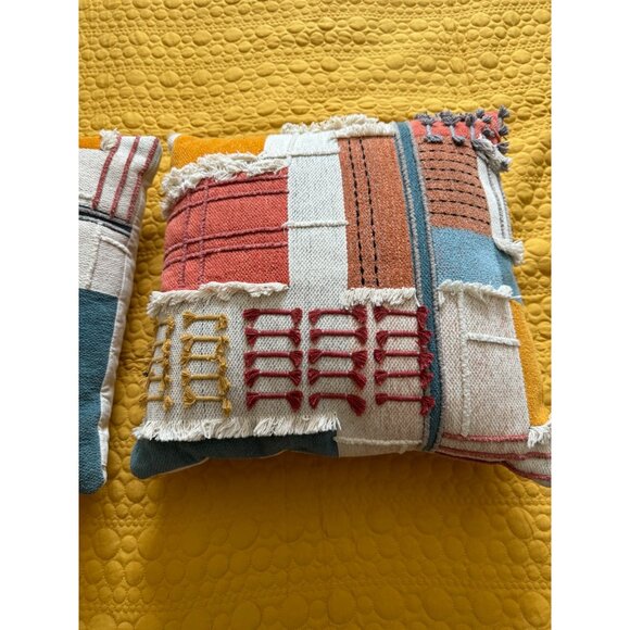 World Market Throw PillowsTextured Patchwork  18” x 18” Set Of 2 - Picture 2 of 7